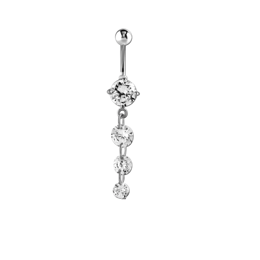 Steel Navel 3 Stone Dangle 1.6x10mm