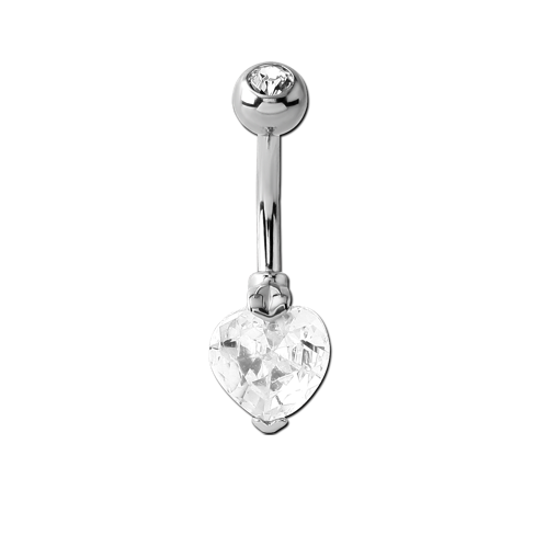 Steel Navel Heart Crystal 1.6x10mm