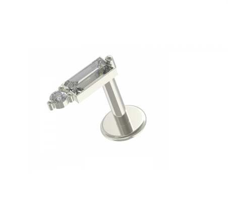 Tragus Baguette w 1 Round Stone 1.2 x 6mm