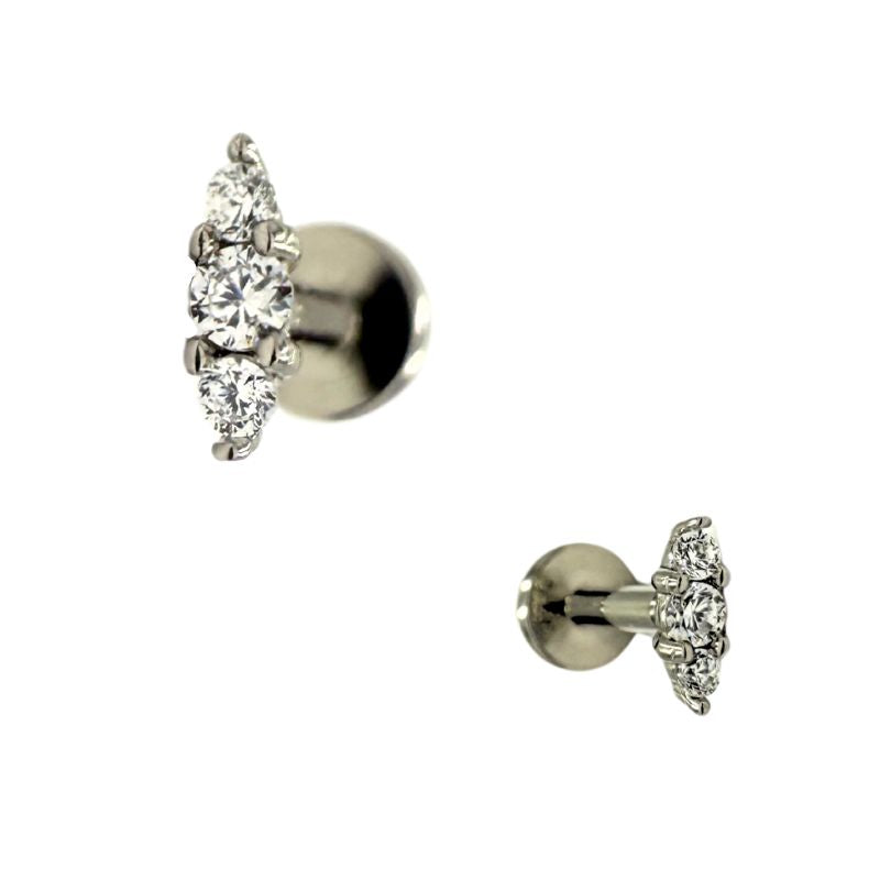 Stainless Steel Internally Threaded 3 Stone Round Prong Set