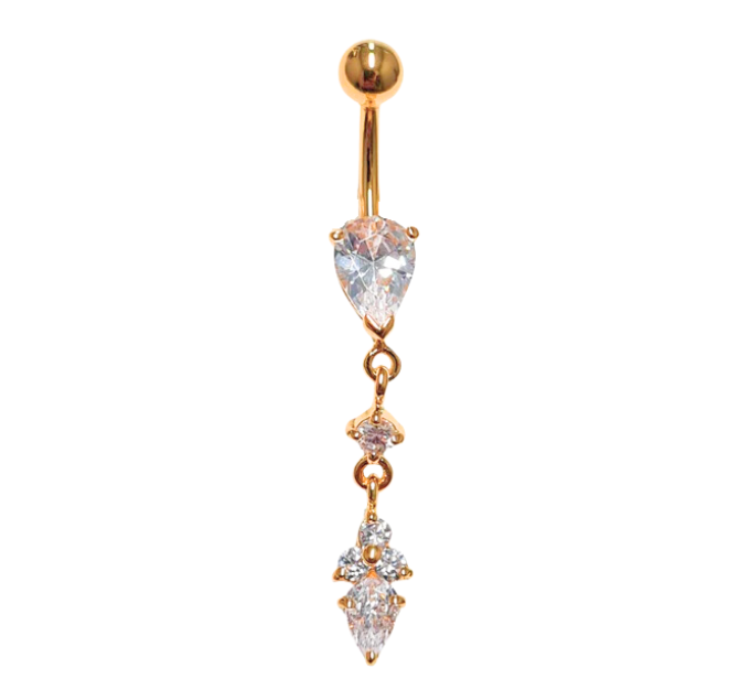 Gold PVD Double Dangle Tear Trio 1.6x10mm