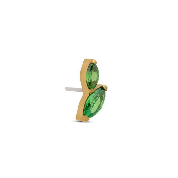 Trident 24kt Gold PVD Titanium Threadless Duo Marquise Emerald Attachment