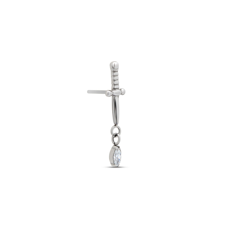 Threadless Titanium Sword Dangle w CZ Oval