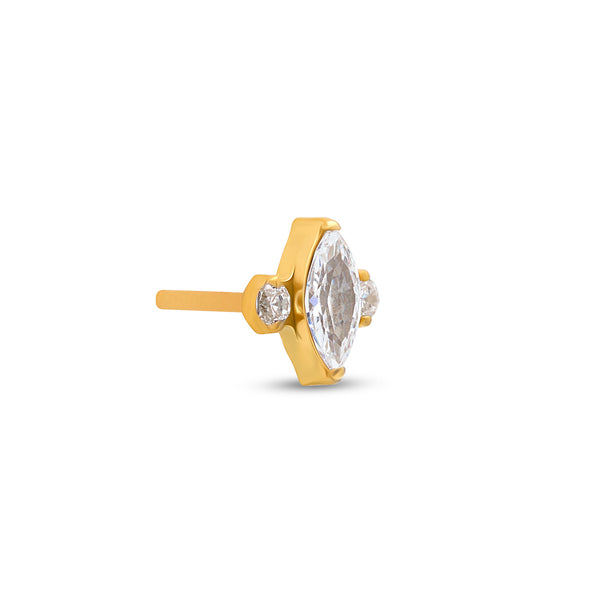 24kt Gold PVD Threadless Titanium Marquise Stone w CZ Attachment