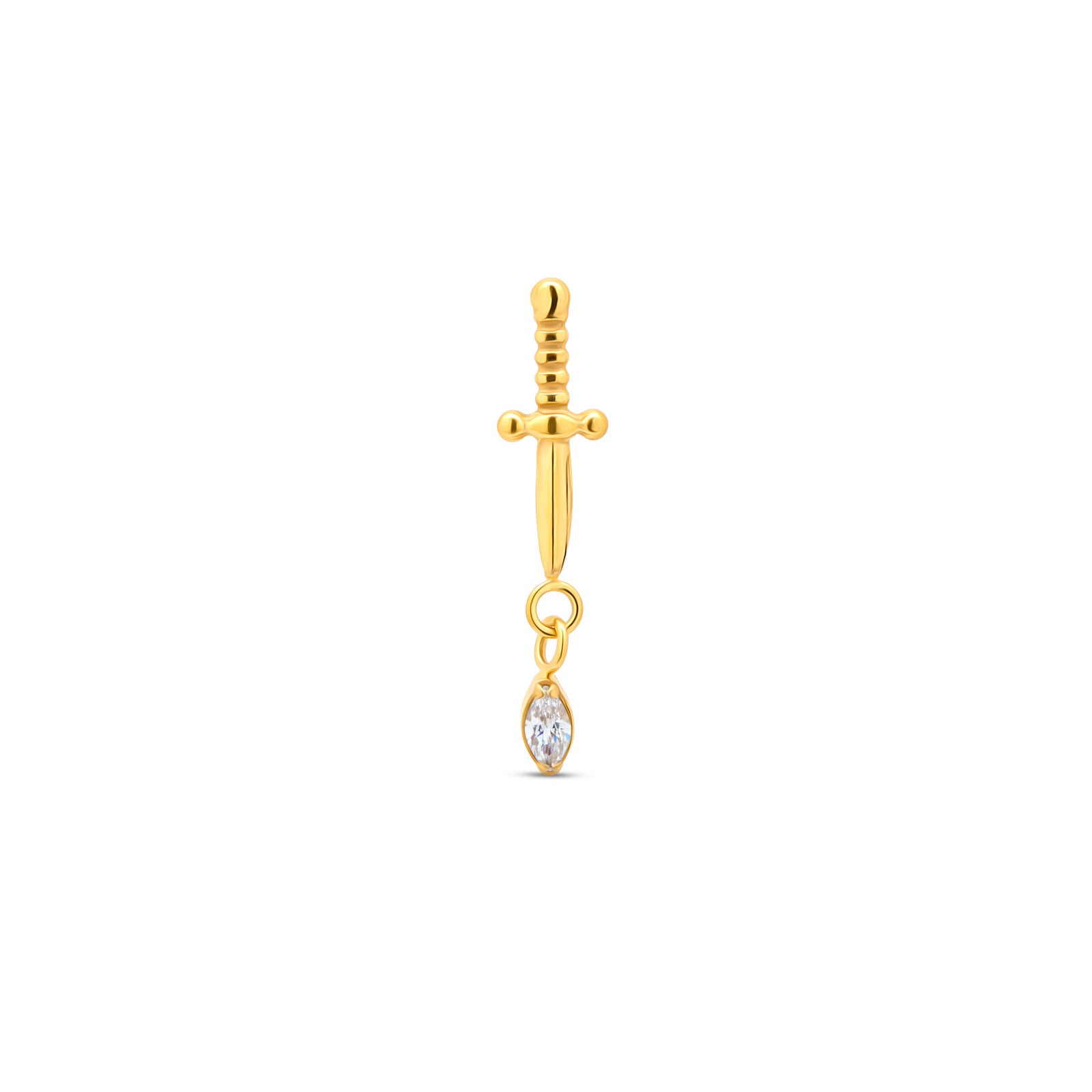 Trident 24kt Gold PVD Titanium Threadless Sword Dangle w Oval CZ Attachment