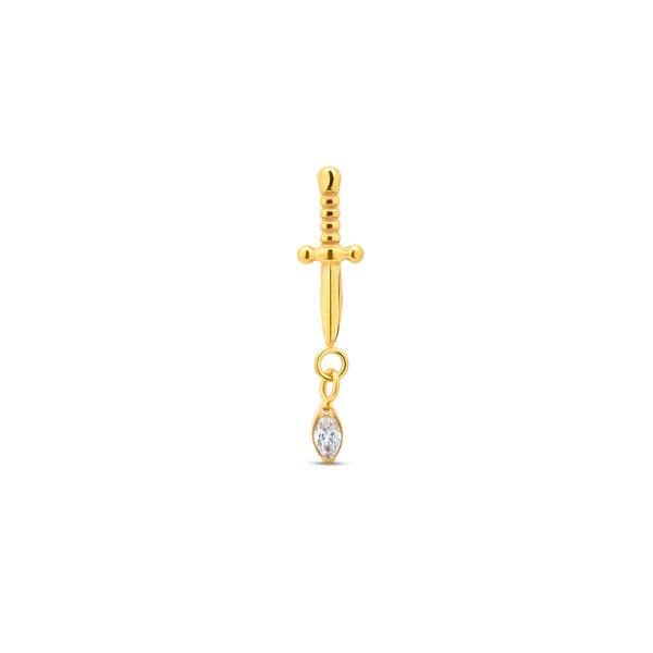 24kt Gold PVD Threadless Titanium Sword Dangle w Oval CZ