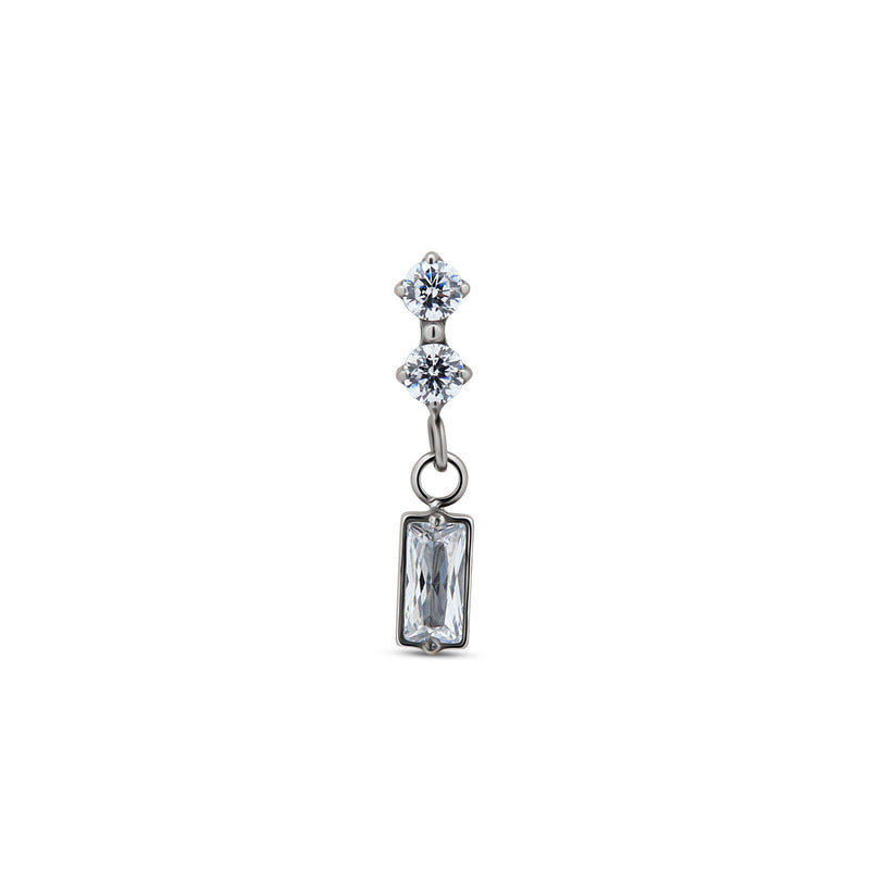 Internally Threaded Titanium Dangle 2 Round Stones w Baguette Attachment