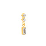 Trident 24kt Gold PVD Titanium Internally Threaded Dangle 2 Round Stones w Baguette Attachment