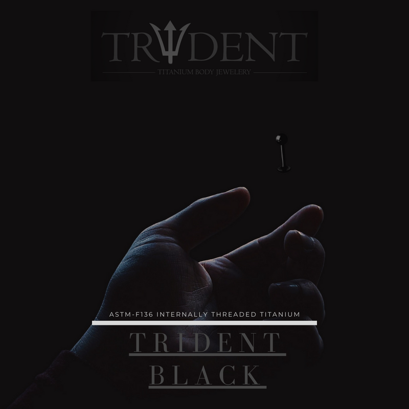 Trident Black PVD Titanium Internally Threaded Jeweled Straight Barbell