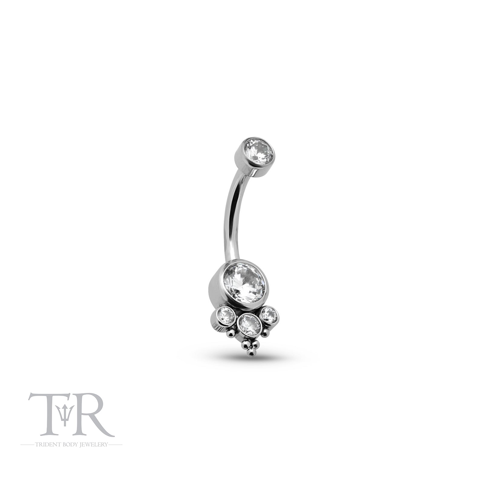 Trident Internally Threaded Jewelled 3 Stone Trio bead Cluster Navel