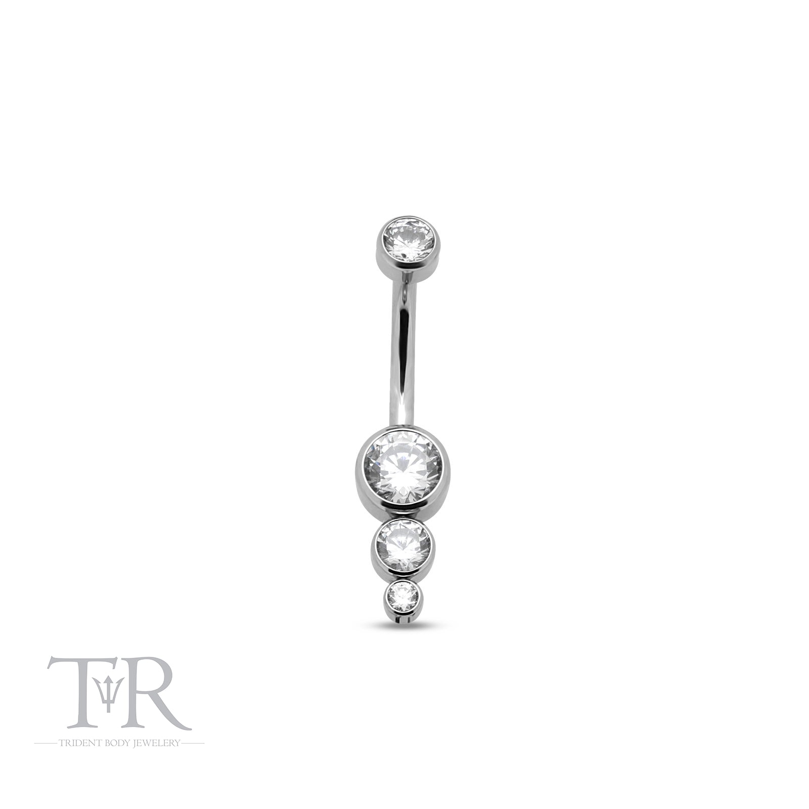 Trident Internally Threaded Jewelled 3 Stone Round Cluster Navel