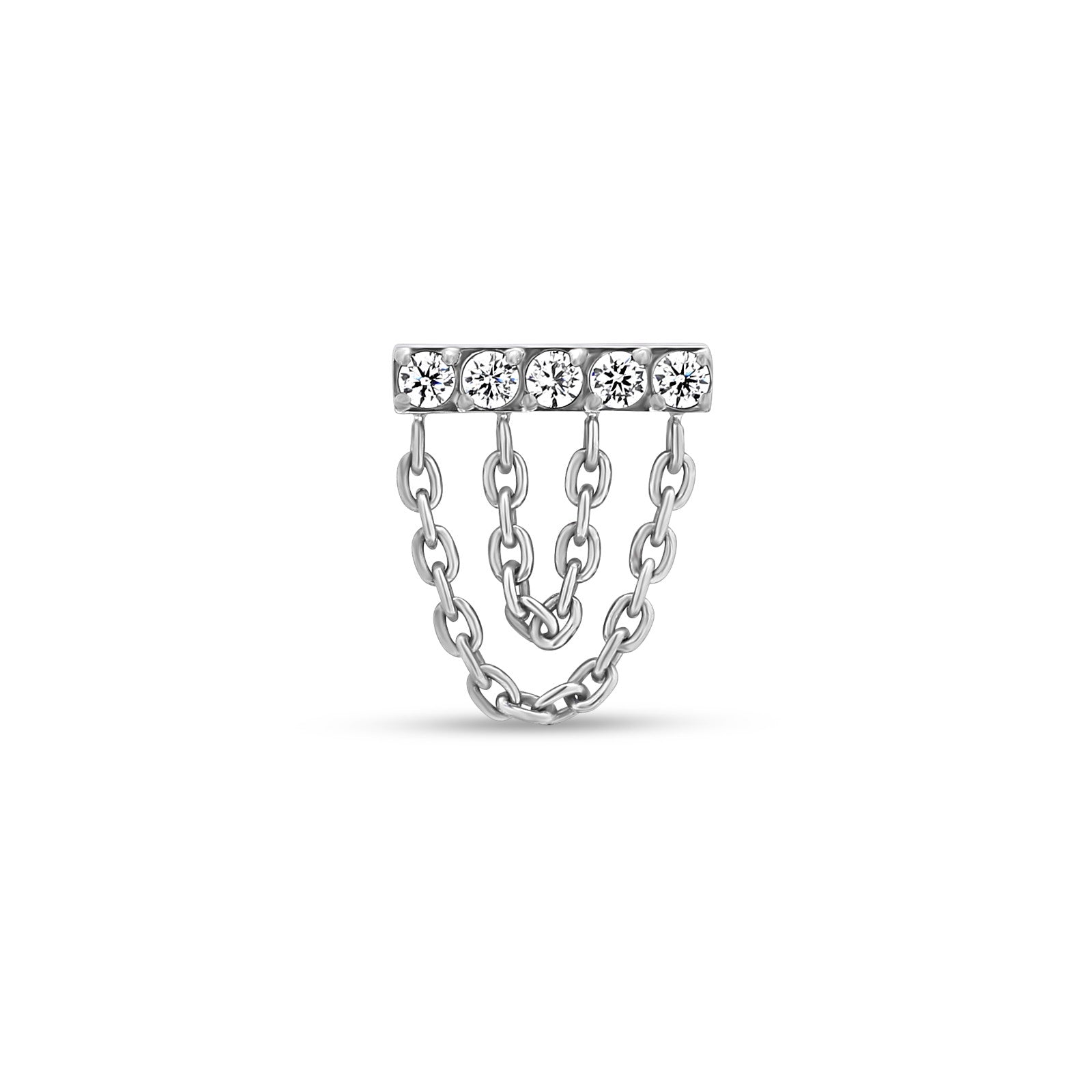 Trident Threadless Jeweled Bar With Double Chain Attachment