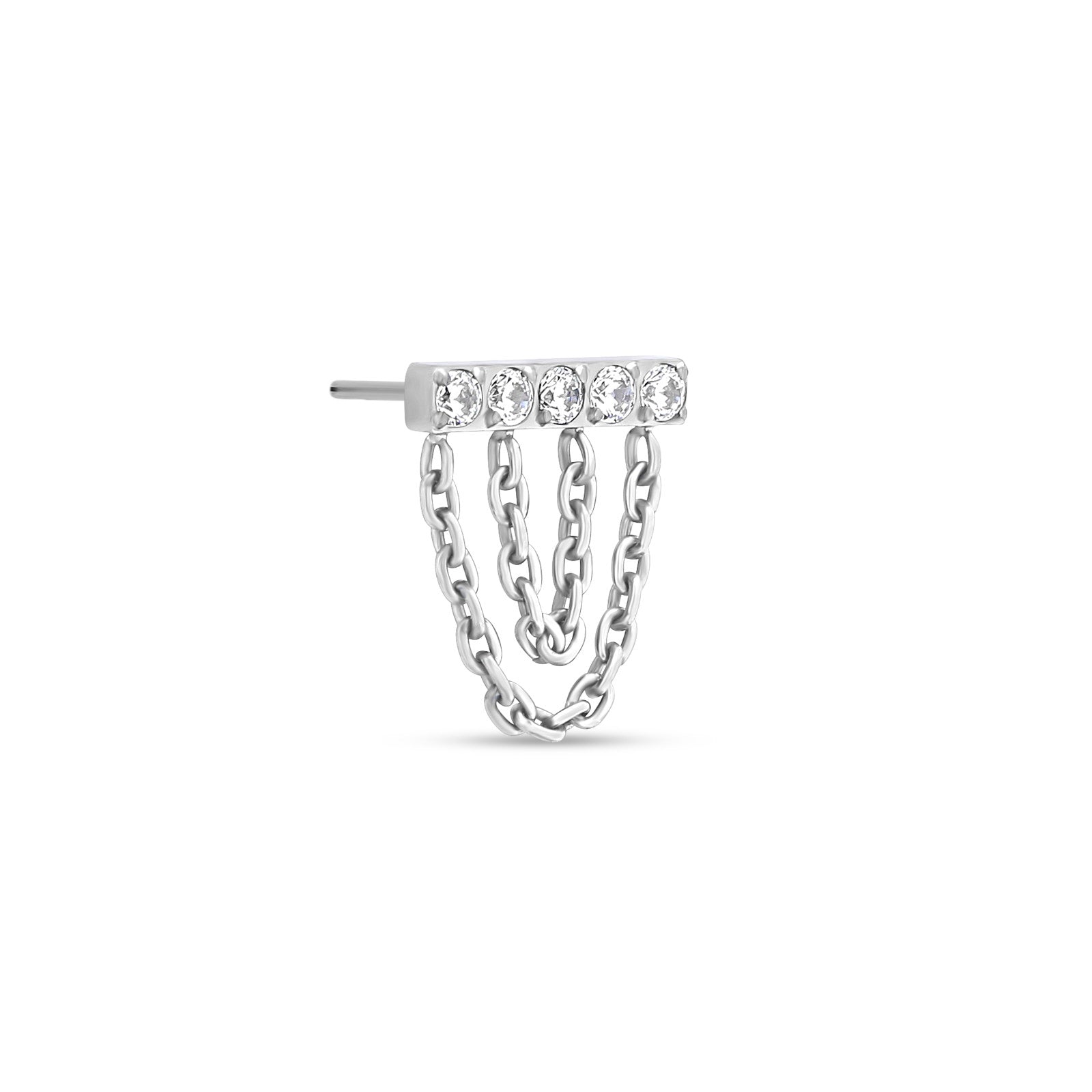 Trident Threadless Jeweled Bar With Double Chain Attachment