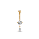 14kt Gold Navel Bar Prong Set Dangle