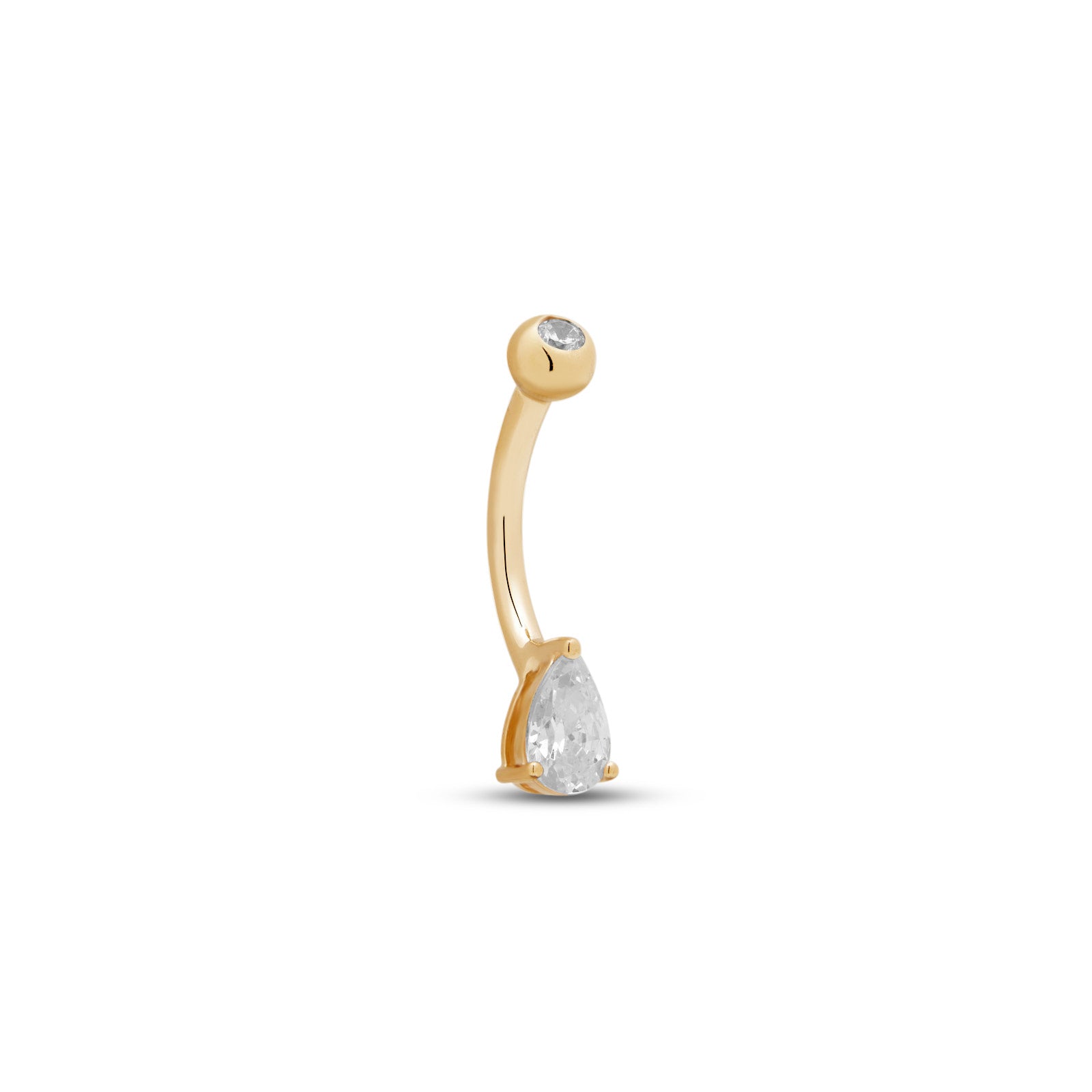 14kt Gold Navel Bar Pear Prong Set