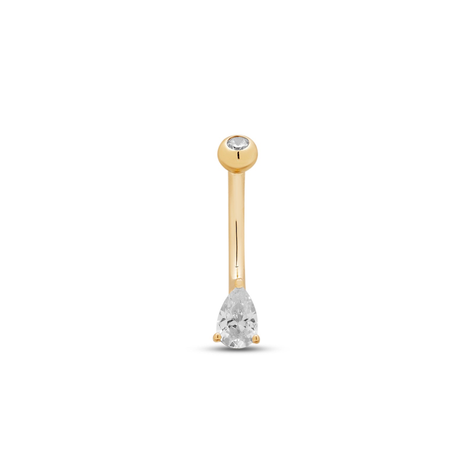 14kt Gold Navel Bar Pear Prong Set