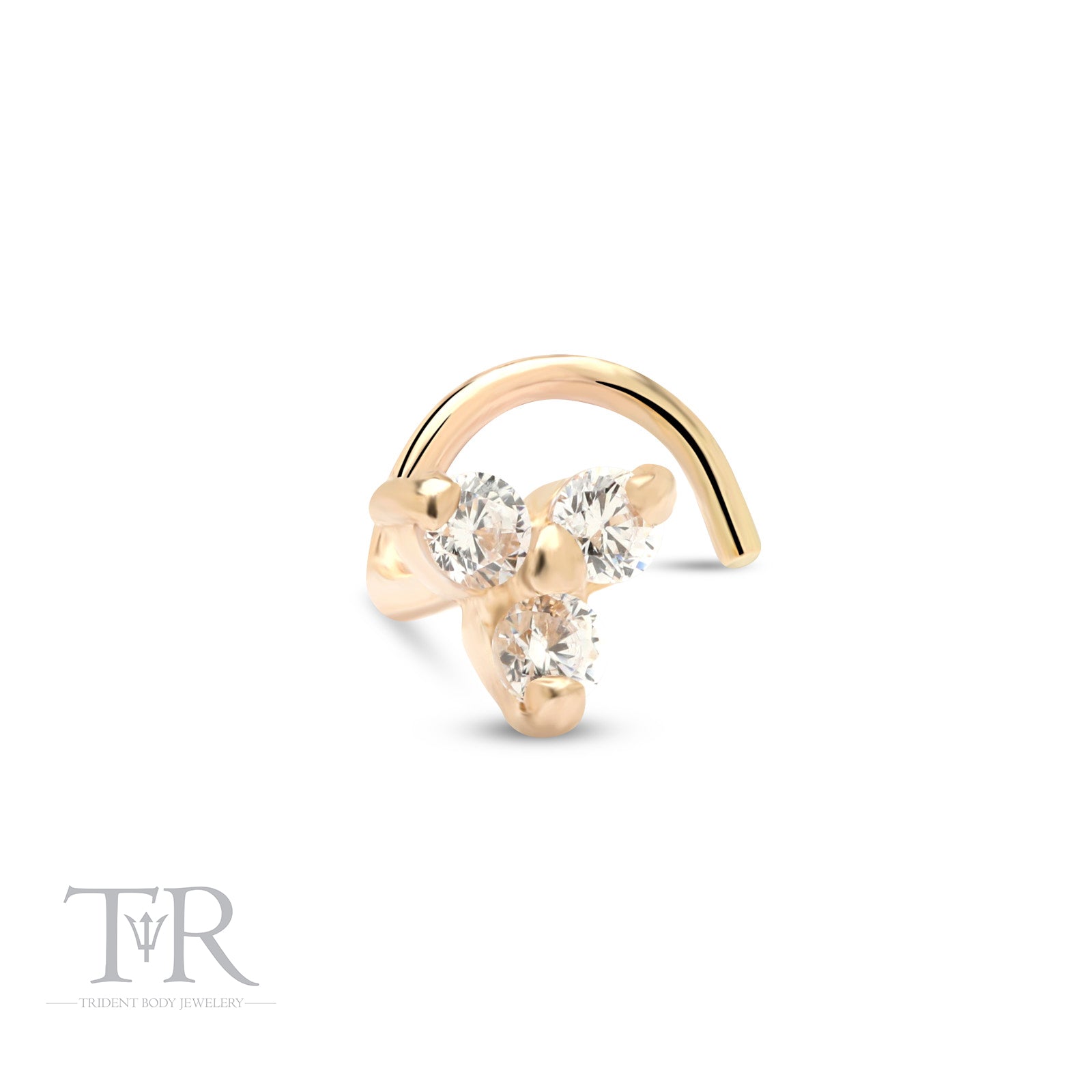 14kt Yellow Gold 3 Leaf Nose Stud
