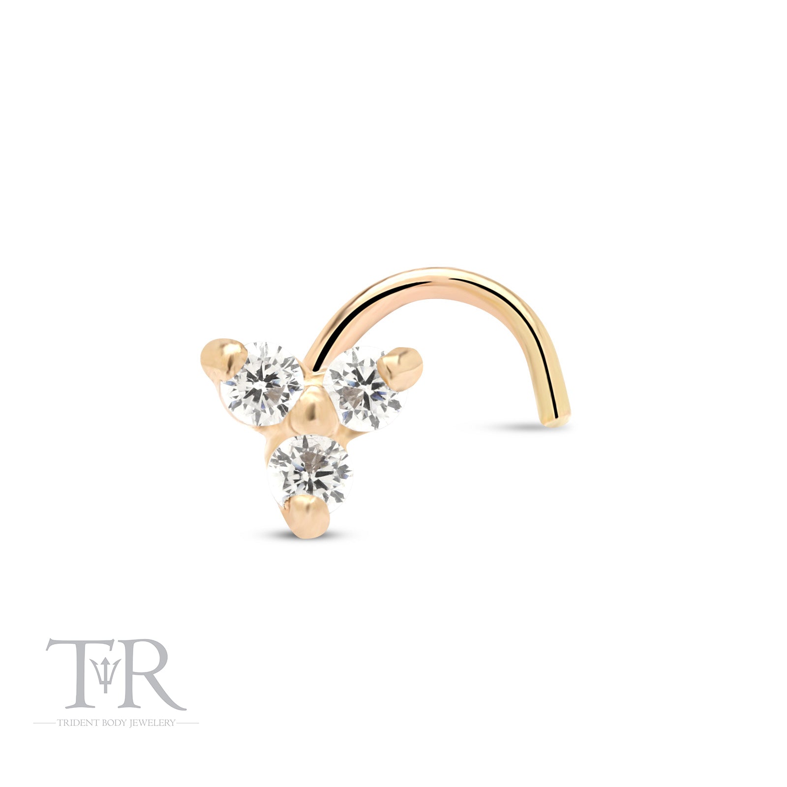 14kt Yellow Gold 3 Leaf Nose Stud