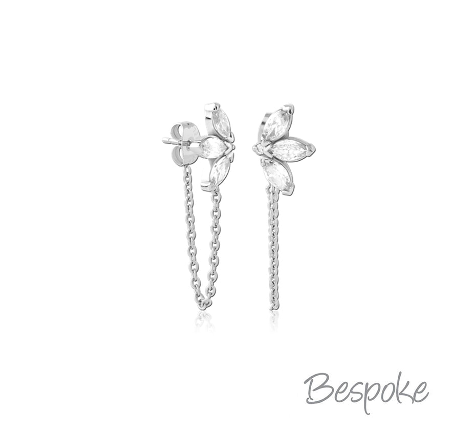 Bespoke Earring Chain 3 Leaf Fan Pair