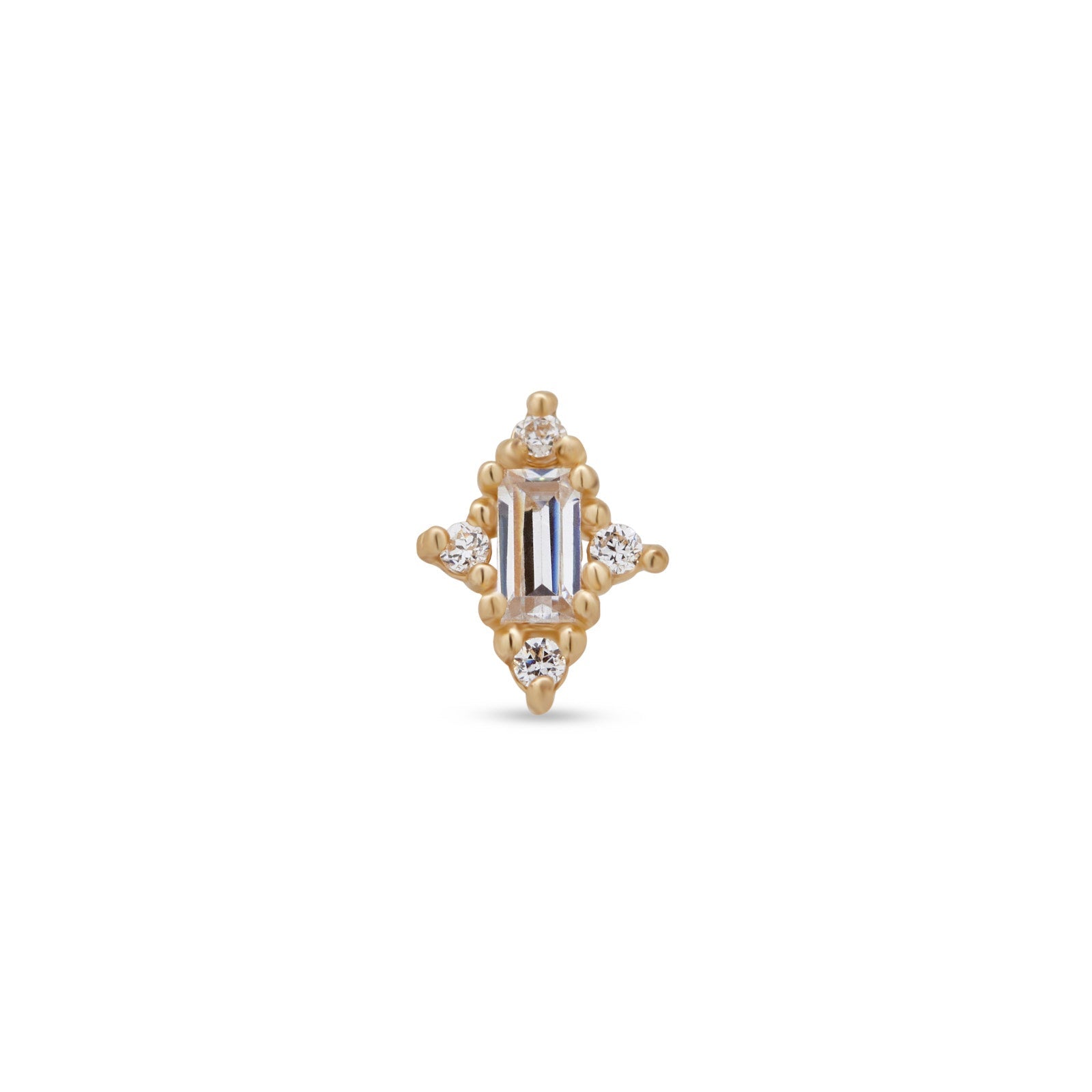 14kt Gold Threadless - Baguette With 4 Round CZ