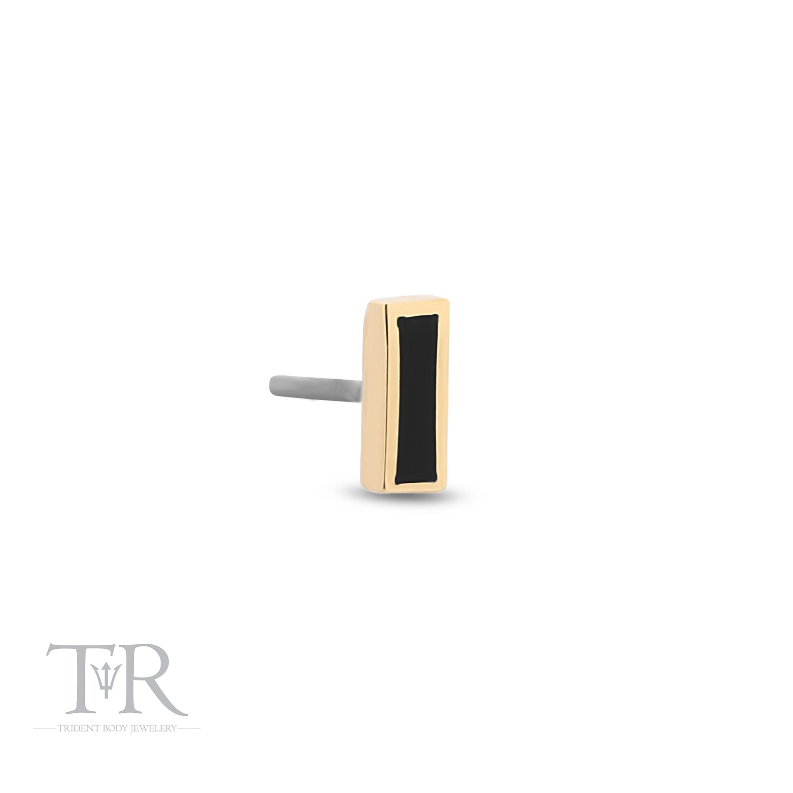 14kt Gold Threadless Jet Black Baguette