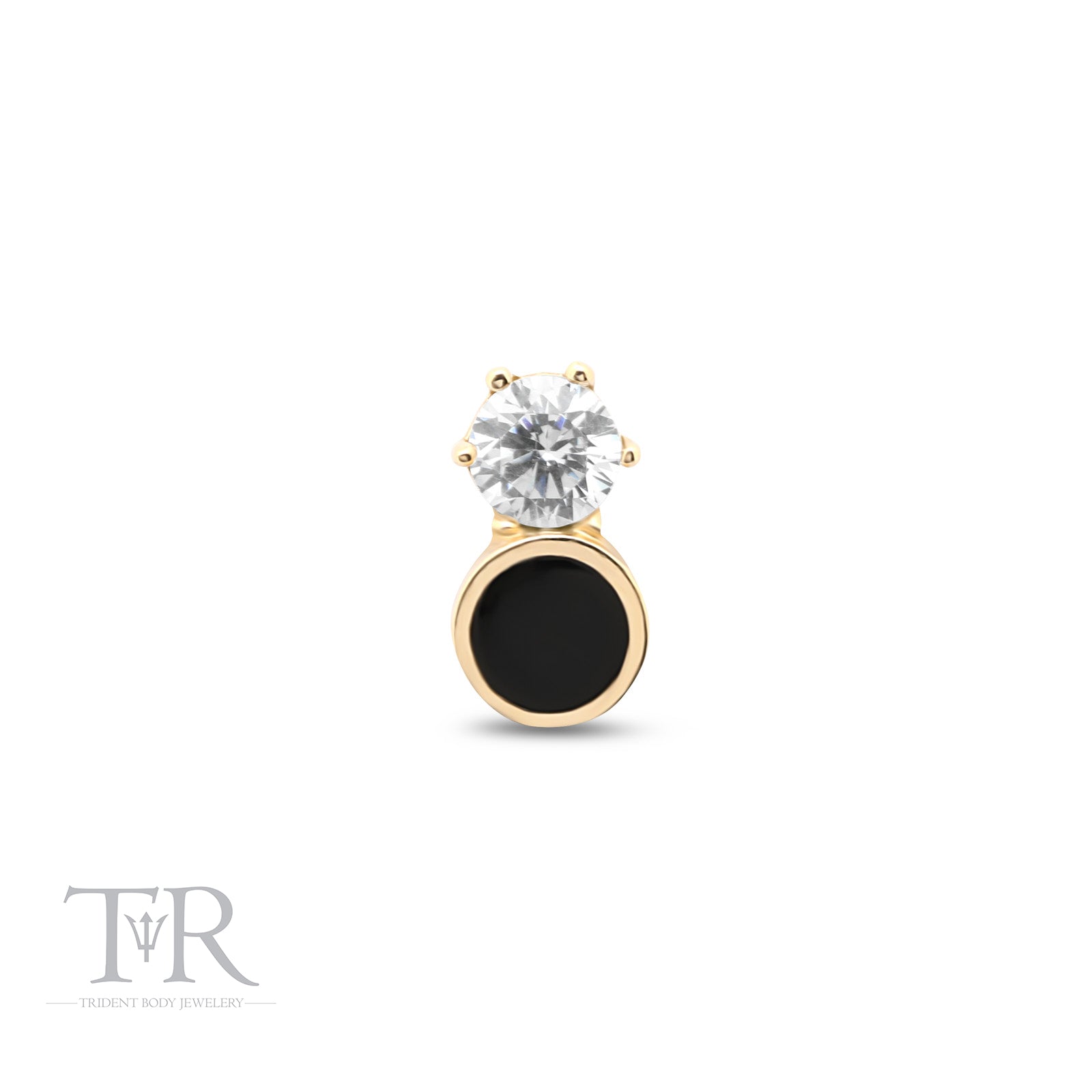 14kt Gold Threadless Round Jet w Jewelled Crystal Attachement