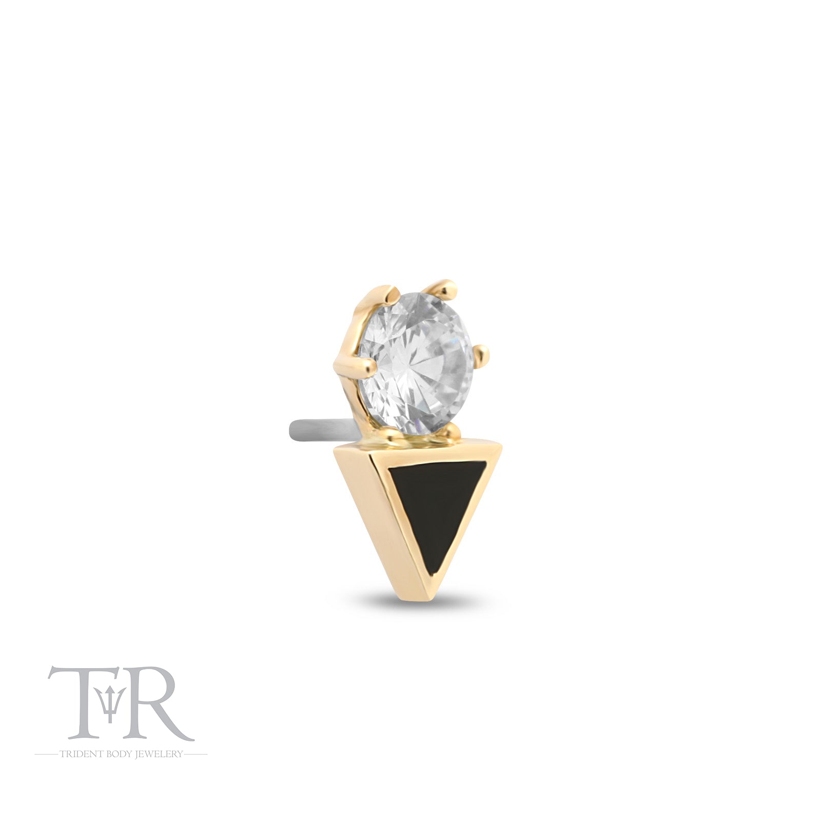14kt Gold Threadless Triangle Jet w Jewelled Crystal Attachement