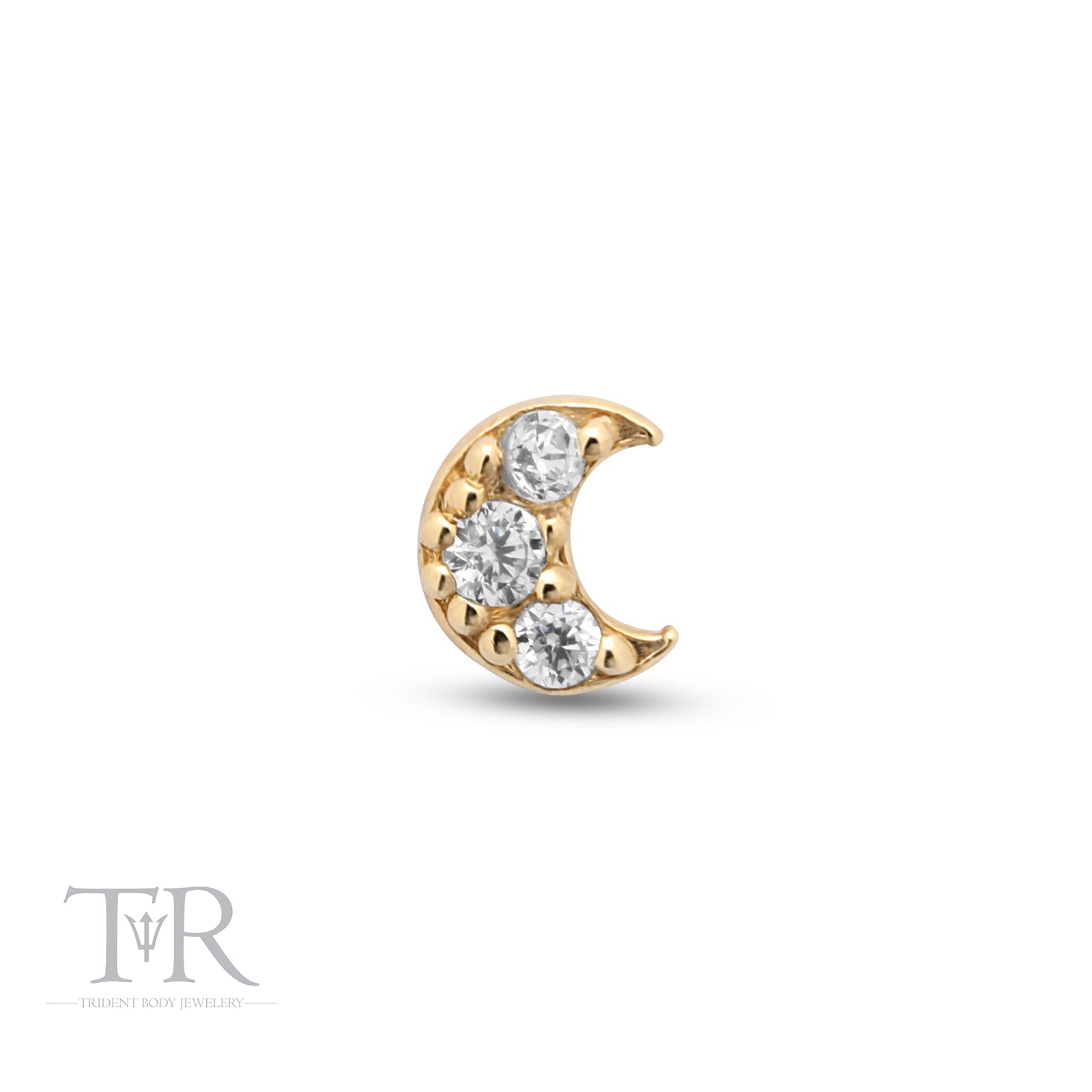 14kt Gold Threadless Crescent Jewelled Crystal Attachement