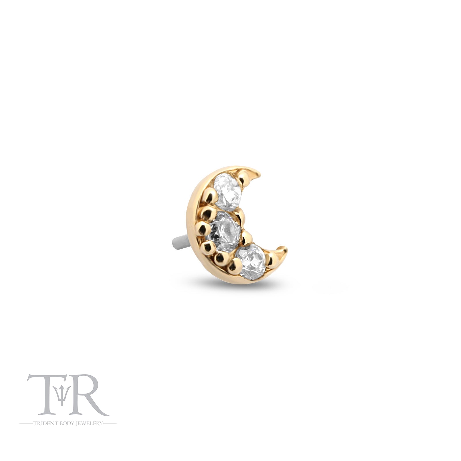 14kt Gold Threadless Crescent Jewelled Crystal Attachement