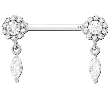 Internally Threaded Jewelled Flower Dangle Nipple Bar