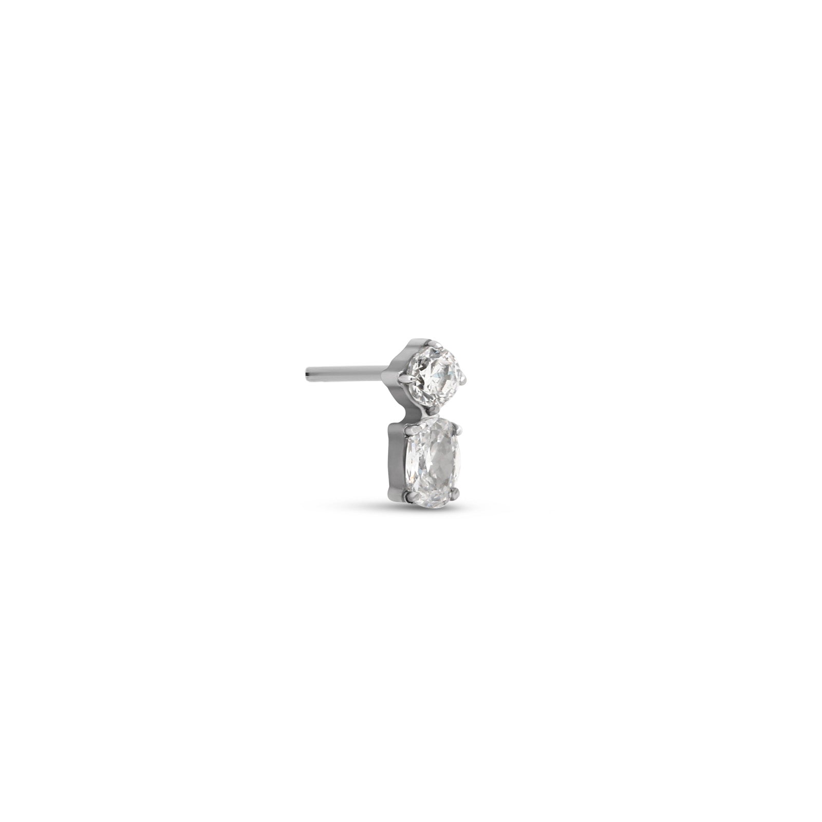 Trident Threadless Jewel Oval Stone with Round Stone Attachment