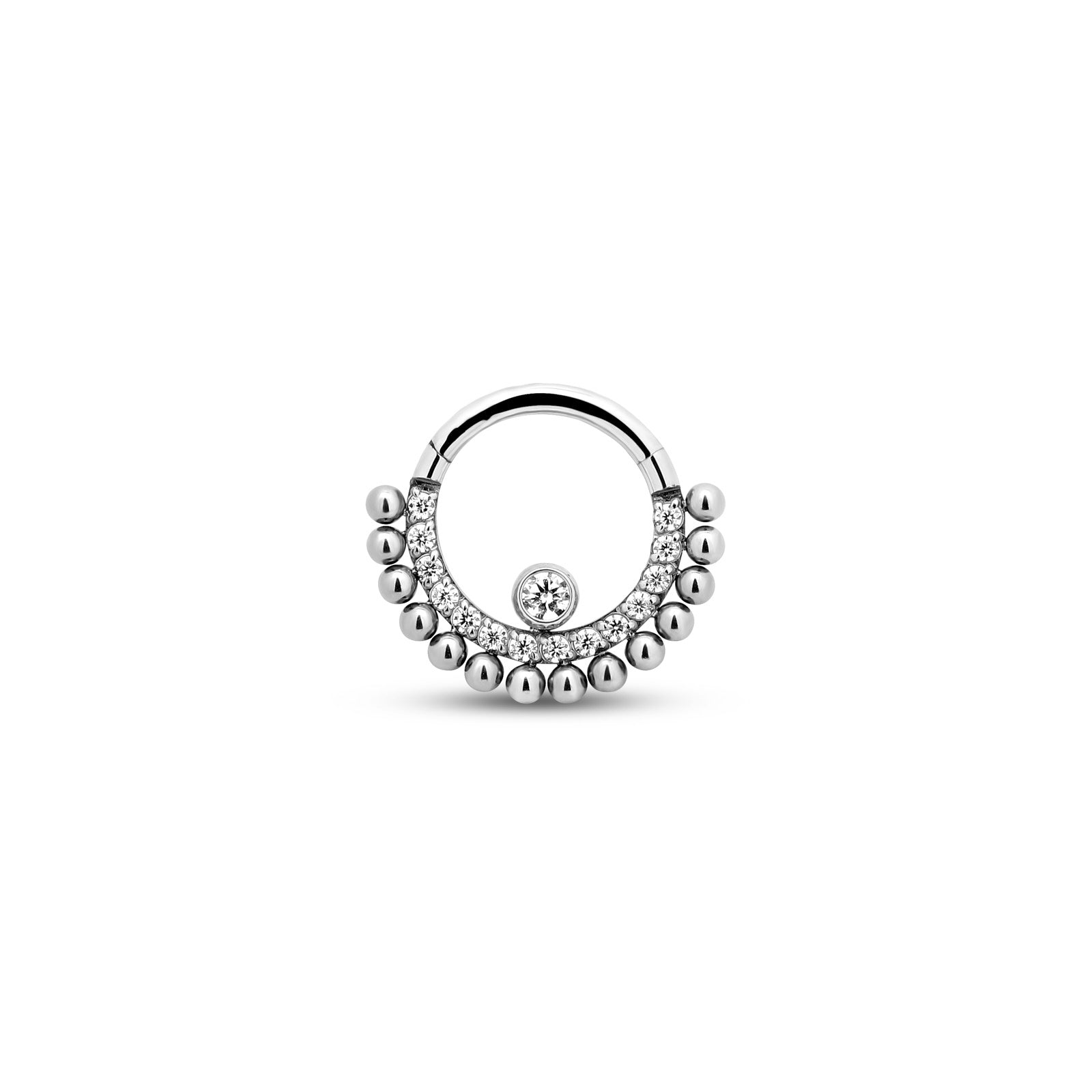 Trident Jewelled Paved Cluster With Beaded Outlay Hinged Ring