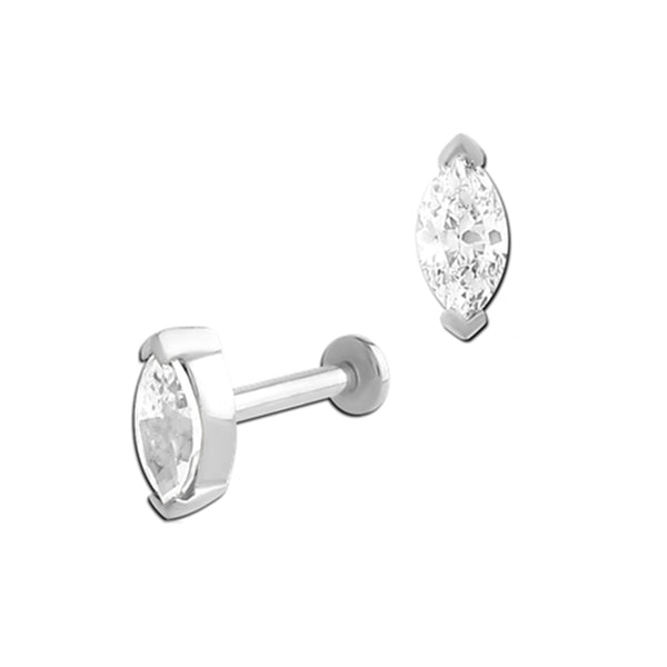 Steel Internally Threaded Jewelled Oval Labret 1.2mm x 8mm