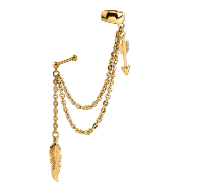 Gold Ear Cuff Feather & Arrow 1.2mm