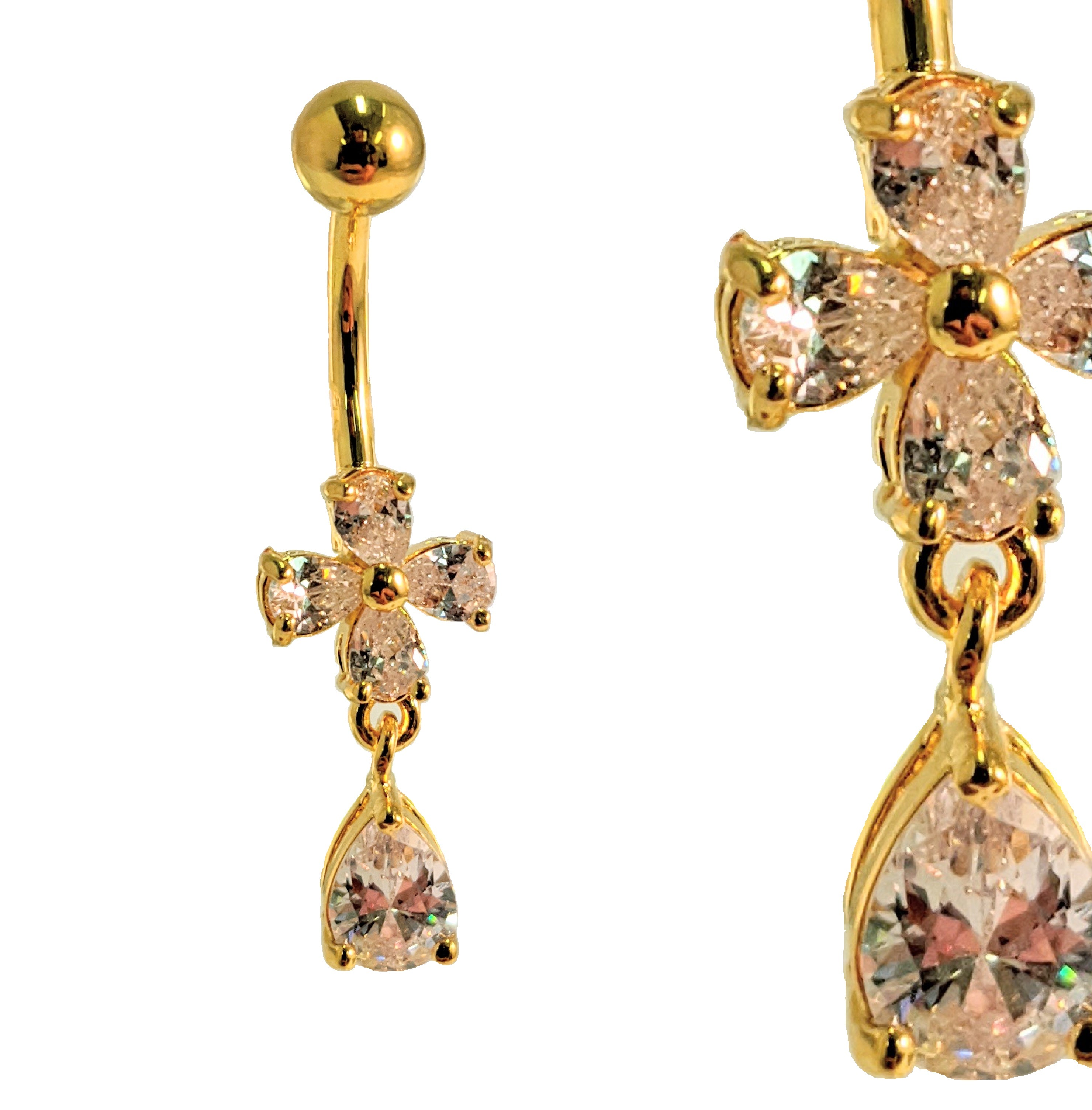 Gold PVD Dangling Tear Drop Navel
