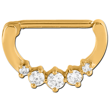 Gold PVD Nipple Clicker 1.6 x 14mm 5 Gem Clawed