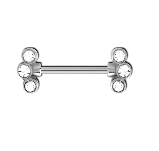 Jewelled 3 Stone Nipple Bar