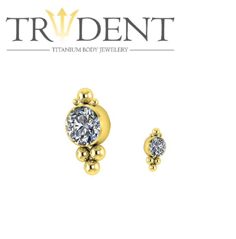 Trident Internally Threaded 1 Jewel Cluster 1.2mm Attachment Anodised Gold