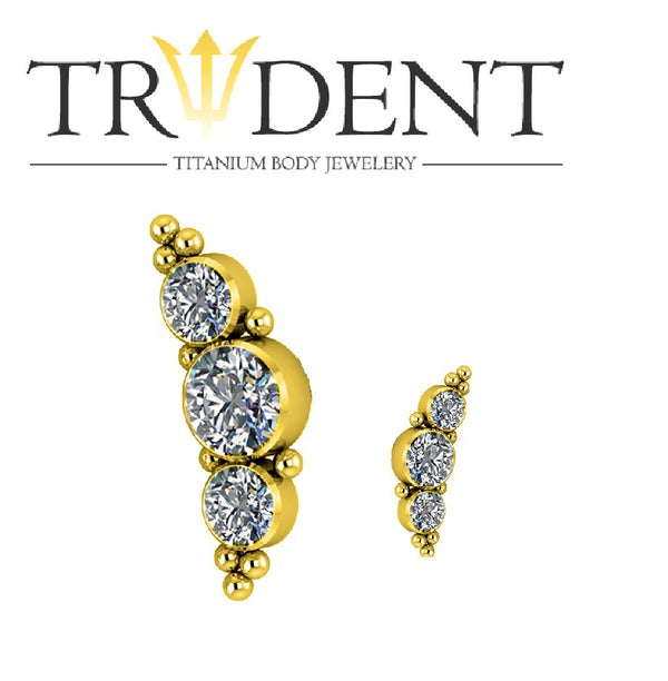 Trident Internally Threaded Long 3 Jewel Cluster 1.2mm Attachment Anodised Gold