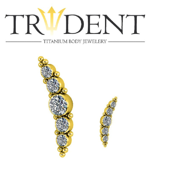 Trident Internally Threaded Long 5 Jewel Cluster 1.2mm Attachment Anodised Gold