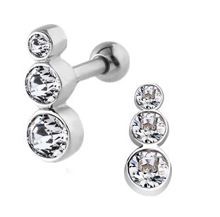 Tragus Barbell 3 Straight Gems